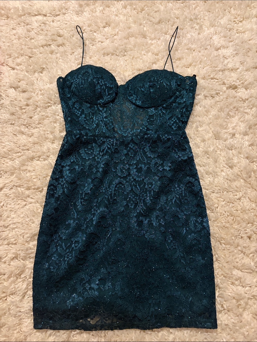 Teal Lace Spaghetti-Strap Mini Dress